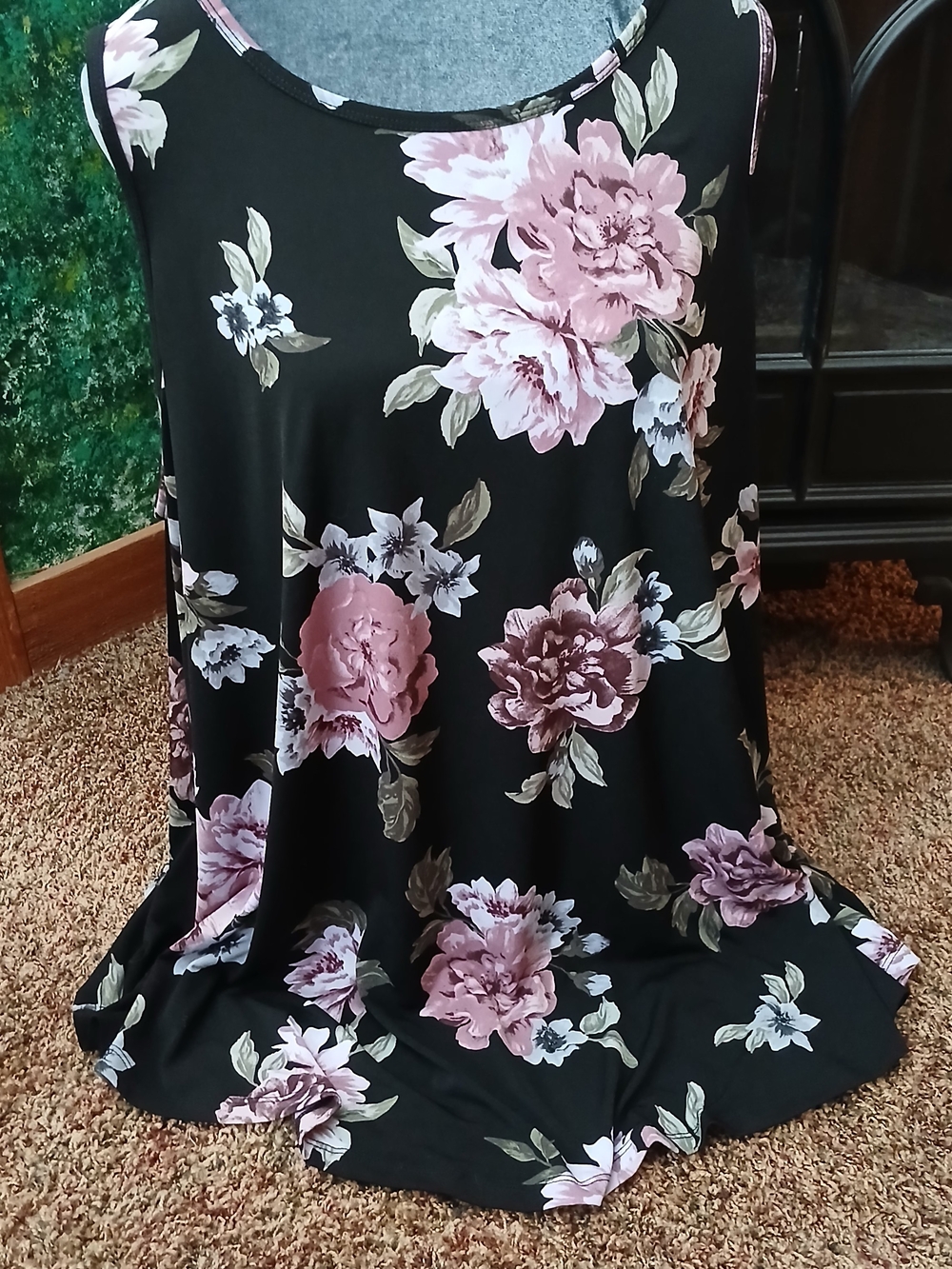 torrid Black Floral Tank Top with Pink Blooms